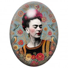 Cabochon en Verre Illustré Frida Kahlo au Jardin d’Oiseaux 13x18, 18x25 ou 30x40mm pour la Création de Bijoux Fantaisie - DIY
