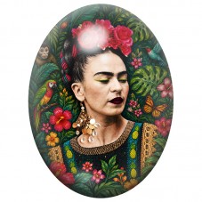Cabochon en Verre Illustré Frida Kahlo aux Roses Rouges et Papillon 13x18, 18x25 ou 30x40mm pour la Création de Bijoux Fantaisie