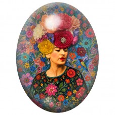 Cabochon en Verre Illustré Frida Kahlo à la Couronne Florale Géante 13x18, 18x25 ou 30x40mm pour la Création de Bijoux Fantaisie