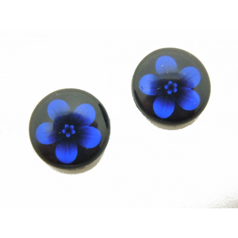 2 Cabochons en Verre Illustrés Fleurs 12mm