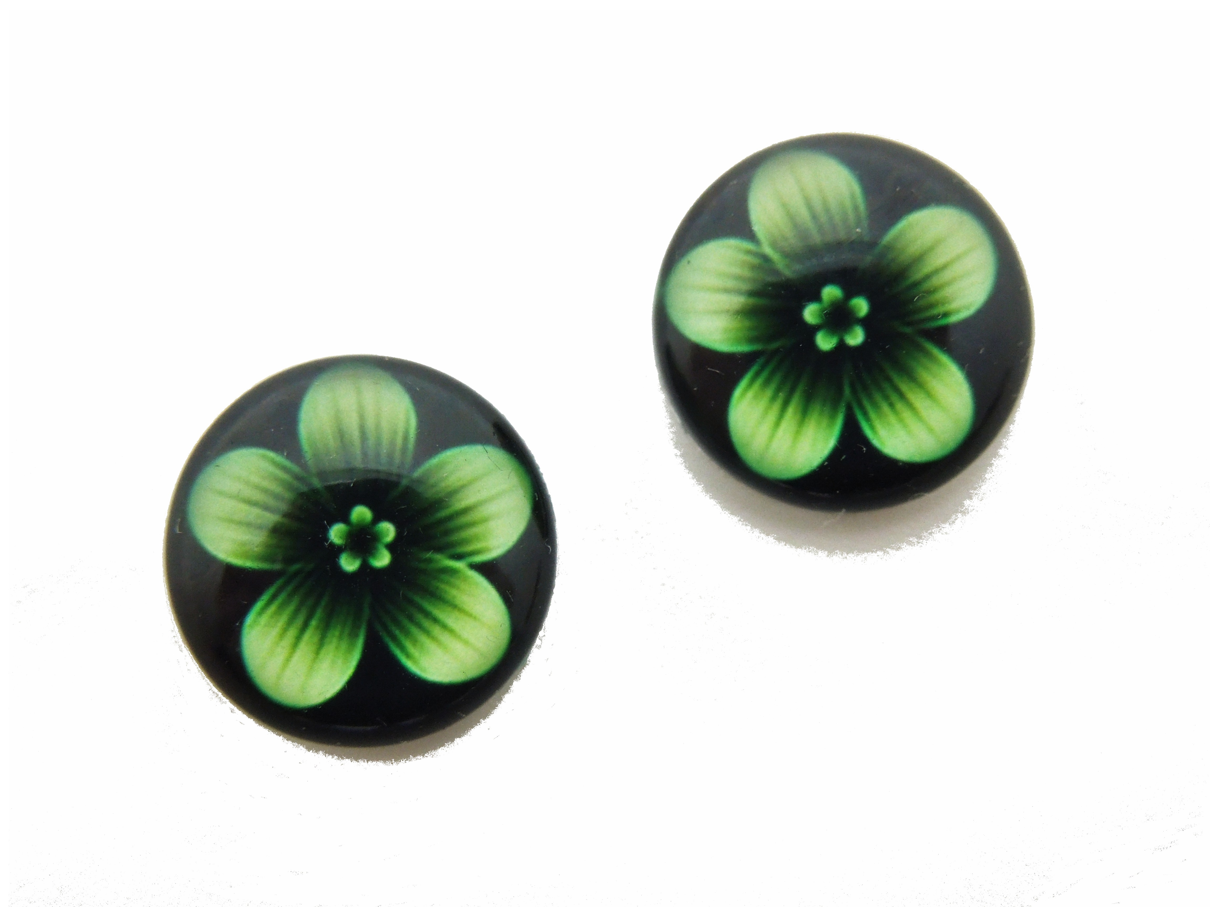 2 Cabochons en Verre Illustrés Fleurs 12mm
