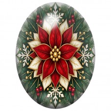 Cabochon en Verre Illustré Mandala Noël Fleur Rouge et Flocons 13x18, 18x25 ou 30x40mm pour la Création de Bijoux Fantaisie - DI