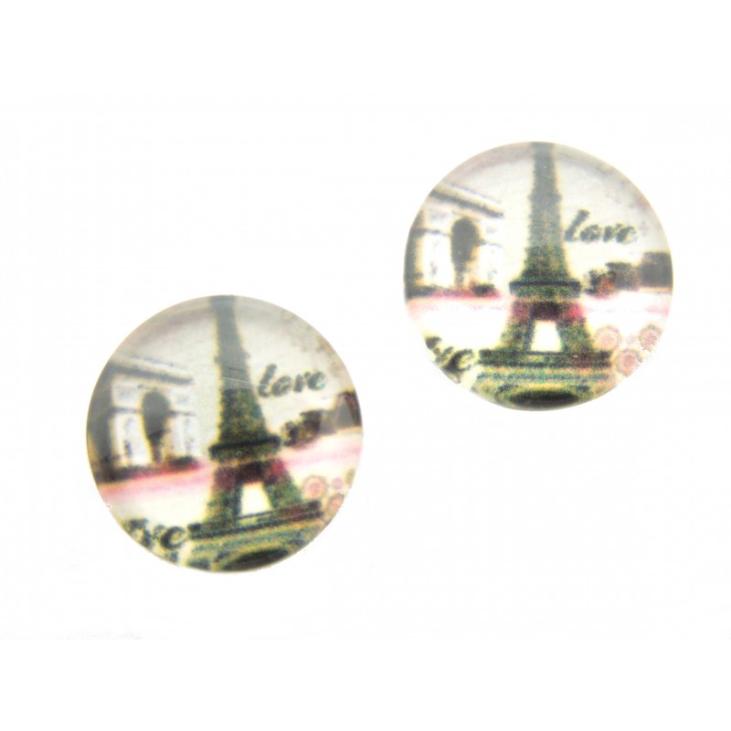 2 Cabochons en Verre Illustrés Tour Eiffel 12mm