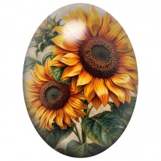 Cabochon en Verre Illustré Deux Tournesols Dorés 13x18, 18x25 ou 30x40mm pour la Création de Bijoux Fantaisie - DIY