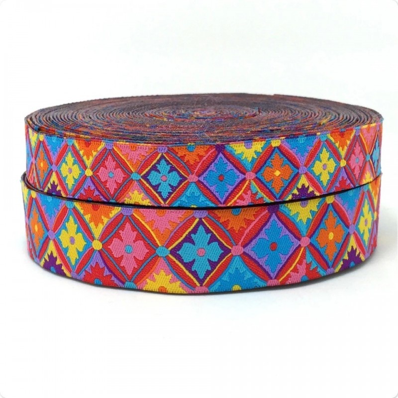1 Mètre de Ruban Tissé Jacquard Multicolore 22mm