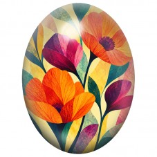 Cabochon en Verre Illustré Coquelicots Géométriques Orange et Fuchsia 13x18, 18x25 ou 30x40mm pour la Création de Bijoux Fantais