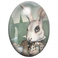 Cabochon en Verre Illustré Lapin Blanc Réaliste à la Tasse de Thé 13x18, 18x25 ou 30x40mm pour la Création de Bijoux Fantaisie -