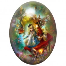 Cabochon en Verre Illustré Alice au Cœur du Pays des Merveilles 13x18, 18x25 ou 30x40mm pour la Création de Bijoux Fantaisie - D