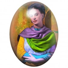 Cabochon en Verre Illustré Frida Kahlo Assise au Châle Vert 13x18, 18x25 ou 30x40mm pour la Création de Bijoux Fantaisie - DIY