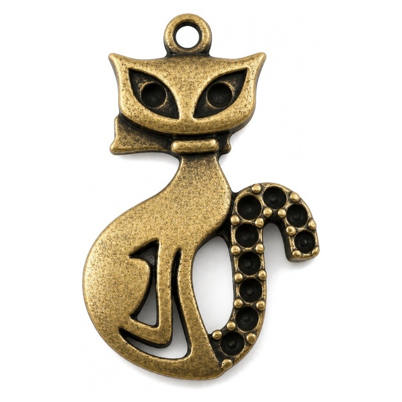 4 Breloques Chat Bronze à Strasser 26x16mm