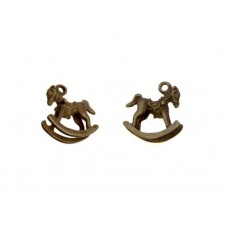 4 Breloques Cheval à Bascule Bronze 15x15mm