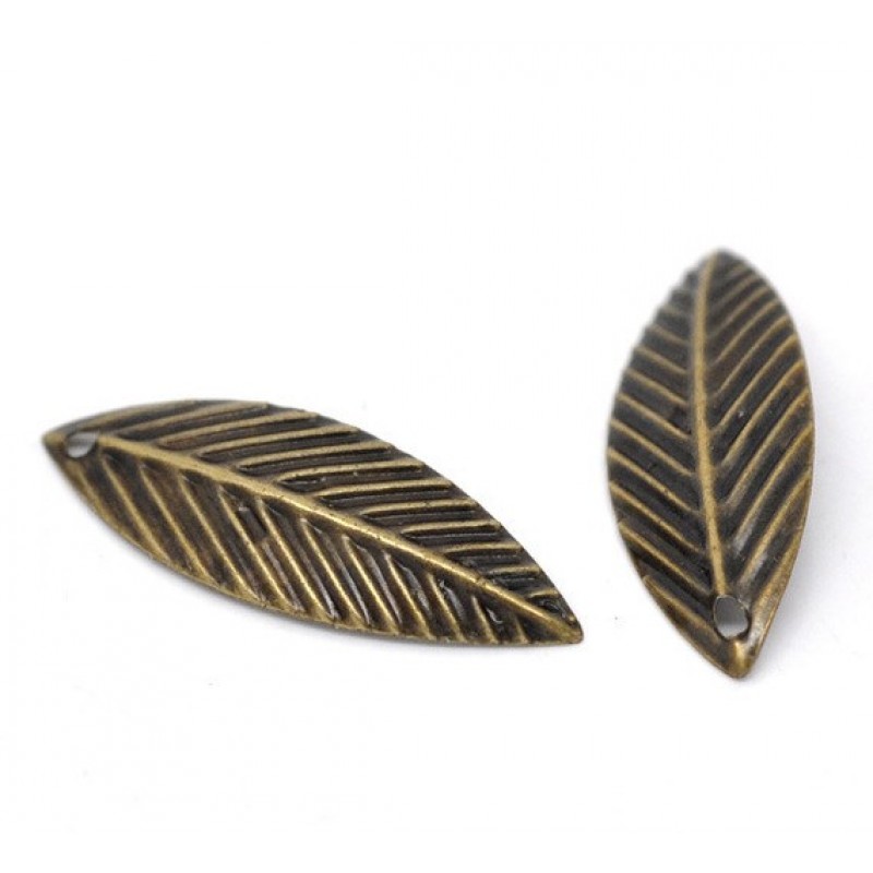 10 Breloques Feuille Bronze 21x7mm