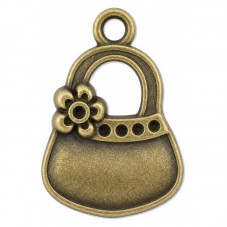 4 Breloques Sac à Main Bronze à Strasser 21x15mm pour la Création de Bijoux Fantaisie - DIY
