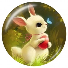 Cabochon en Verre Illustré Lapin de Pâques au Cœur Rouge 12 à 25mm pour la Création de Bijoux Fantaisie - DIY