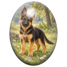 Cabochon en Verre Illustré Chiot Berger Allemand dans la Prairie 13x18, 18x25 ou 30x40mm pour la Création de Bijoux Fantaisie - 