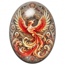 Cabochon en Verre Illustré Phénix Rouge aux Arabesques Dorées 13x18, 18x25 ou 30x40mm pour la Création de Bijoux Fantaisie - DIY