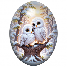 Cabochon en Verre Illustré Duo de Chouettes Blanches sous la Neige 13x18, 18x25 ou 30x40mm pour la Création de Bijoux Fantaisie 