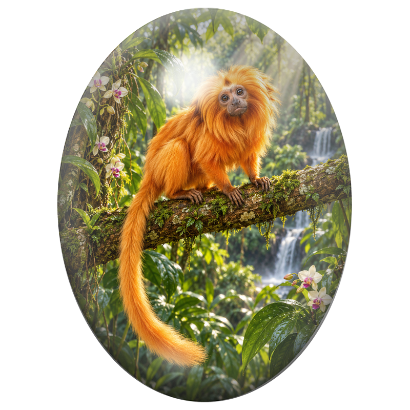 Cabochon en Verre Illustré Tamarin Lion Doré dans la Jungle 13x18, 18x25 ou 30x40mm