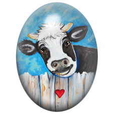 Cabochon en Verre Illustré Vache Noir et Blanc au Cœur Rouge 13x18, 18x25 ou 30x40mm pour la Création de Bijoux Fantaisie - DIY