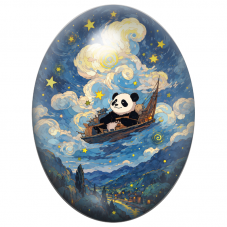 Cabochon en Verre Illustré Panda Naviguant sous les Étoiles 13x18, 18x25 ou 30x40mm pour la Création de Bijoux Fantaisie - DIY