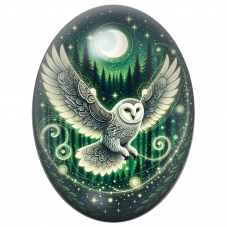Cabochon en Verre Illustré Chouette Blanche Céleste dans la Forêt 13x18, 18x25 ou 30x40mm pour la Création de Bijoux Fantaisie -