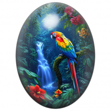 Cabochon en Verre Illustré Ara Multicolore devant la Cascade 13x18, 18x25 ou 30x40mm pour la Création de Bijoux Fantaisie - DIY