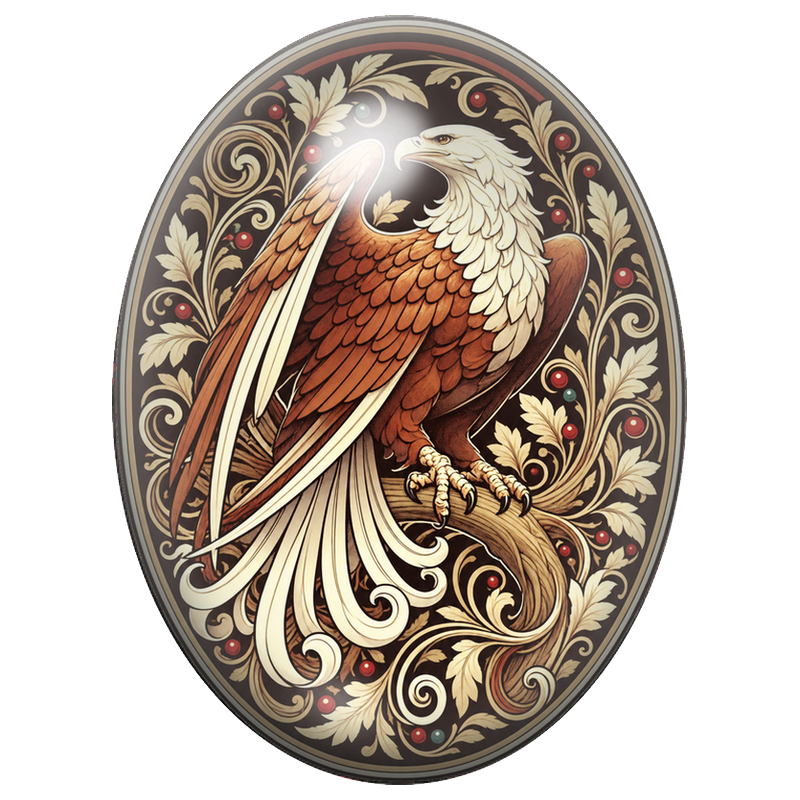Cabochon en Verre Illustré Aigle Majestueux aux Arabesques 13x18, 18x25 ou 30x40mm