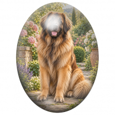 Cabochon en Verre Illustré Chien Léonberg au Jardin 13x18, 18x25 ou 30x40mm pour la Création de Bijoux Fantaisie - DIY
