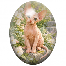 Cabochon en Verre Illustré Chat Sphynx parmi les Fleurs 13x18, 18x25 ou 30x40mm pour la Création de Bijoux Fantaisie - DIY