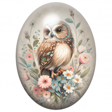 Cabochon en Verre Illustré Petite Chouette dans les Fleurs Pastel 13x18, 18x25 ou 30x40mm pour la Création de Bijoux Fantaisie -