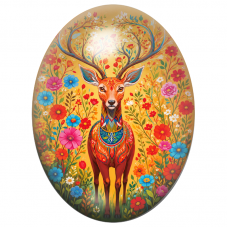 Cabochon en Verre Illustré Cerf Bohème dans un Jardin Fleuri 13x18, 18x25 ou 30x40mm pour la Création de Bijoux Fantaisie - DIY