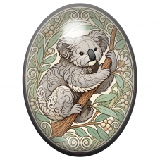 Cabochon en Verre Illustré Koala aux Arabesques Végétales 13x18, 18x25 ou 30x40mm pour la Création de Bijoux Fantaisie - DIY