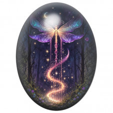 Cabochon en Verre Illustré Libellule Féerique sous la Lune 13x18, 18x25 ou 30x40mm pour la Création de Bijoux Fantaisie - DIY