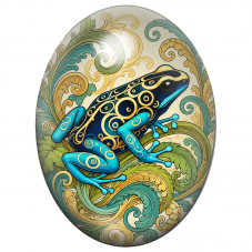 Cabochon en Verre Illustré Grenouille Turquoise aux Ornements Dorés 13x18, 18x25 ou 30x40mm pour la Création de Bijoux Fantaisie