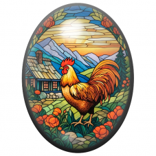 Cabochon en Verre Illustré Coq Vitrail au Paysage de Montagne 13x18, 18x25 ou 30x40mm pour la Création de Bijoux Fantaisie - DIY