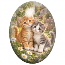 Cabochon en Verre Illustré Deux Chatons Câlins parmi les Marguerites 13x18, 18x25 ou 30x40mm pour la Création de Bijoux Fantaisi