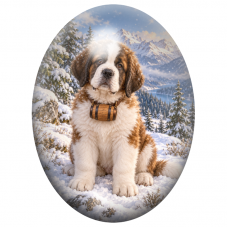 Cabochon en Verre Illustré Chiot Saint-Bernard dans la Neige 13x18, 18x25 ou 30x40mm pour la Création de Bijoux Fantaisie - DIY