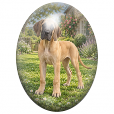 Cabochon en Verre Illustré Chiot Dogue Allemand au Jardin 13x18, 18x25 ou 30x40mm pour la Création de Bijoux Fantaisie - DIY