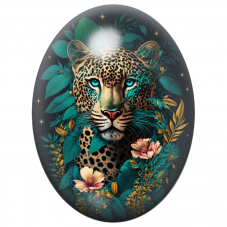 Cabochon en Verre Illustré Léopard aux Yeux Turquoise 13x18, 18x25 ou 30x40mm pour la Création de Bijoux Fantaisie - DIY