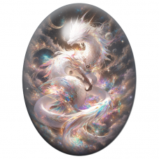 Cabochon en Verre Illustré Dragon Blanc dans la Galaxie 13x18, 18x25 ou 30x40mm pour la Création de Bijoux Fantaisie - DIY