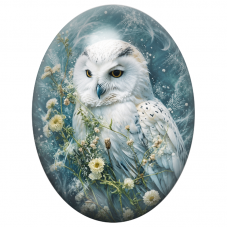 Cabochon en Verre Illustré Harfang des Neiges aux Fleurs Blanches 13x18, 18x25 ou 30x40mm pour la Création de Bijoux Fantaisie -