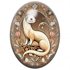 Cabochon en Verre Illustré Furet Blanc aux Ornements Floraux 13x18, 18x25 ou 30x40mm pour la Création de Bijoux Fantaisie - DIY