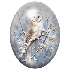 Cabochon en Verre Illustré Chouette Effraie sur une Branche Enneigée 13x18, 18x25 ou 30x40mm pour la Création de Bijoux Fantaisi