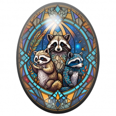 Cabochon en Verre Illustré Famille de Ratons Laveurs en Vitrail 13x18, 18x25 ou 30x40mm pour la Création de Bijoux Fantaisie - D