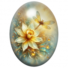 Cabochon en Verre Illustré Libellule Dorée près d’une Fleur de Lumière 13x18, 18x25 ou 30x40mm pour la Création de Bijoux Fantai
