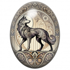 Cabochon en Verre Illustré Loup Art Nouveau aux Arabesques 13x18, 18x25 ou 30x40mm pour la Création de Bijoux Fantaisie - DIY