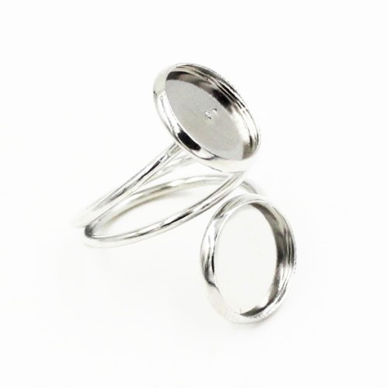 Support Bague Double Argenté pour 2 Cabochons 12mm