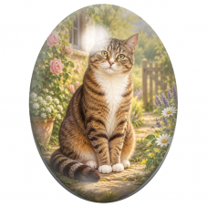 Cabochon en Verre Illustré Chat Tigré parmi les Roses et Marguerites 13x18, 18x25 ou 30x40mm pour la Création de Bijoux Fantaisi