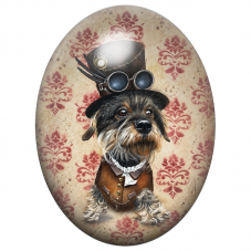 Cabochon en Verre Illustré Teckel Steampunk au Haut-de-Forme 13x18, 18x25 ou 30x40mm pour la Création de Bijoux Fantaisie - DIY