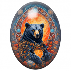 Cabochon en Verre Illustré Ours Noir sous un Soleil Orange 13x18, 18x25 ou 30x40mm pour la Création de Bijoux Fantaisie - DIY
